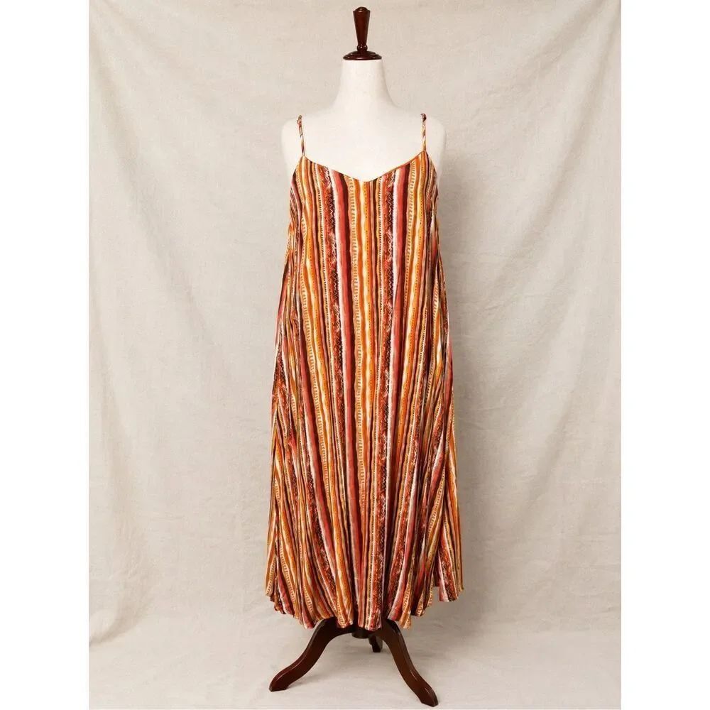 Savanna Jane 1X Boho Stripe Maxi Dress Orange Southwestern Sleeveless Plus Size